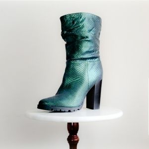 KATE PERRY RAINA Faux Snakeskin Emerald Boots 6.5